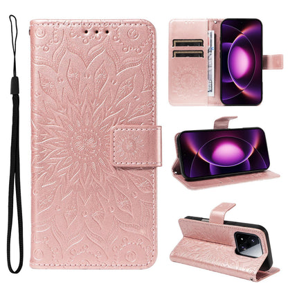 For Xiaomi 17 Max 5G Embossed Sunflower Pattern Flip Leather Phone Case - Rose Gold - EDA007762814B