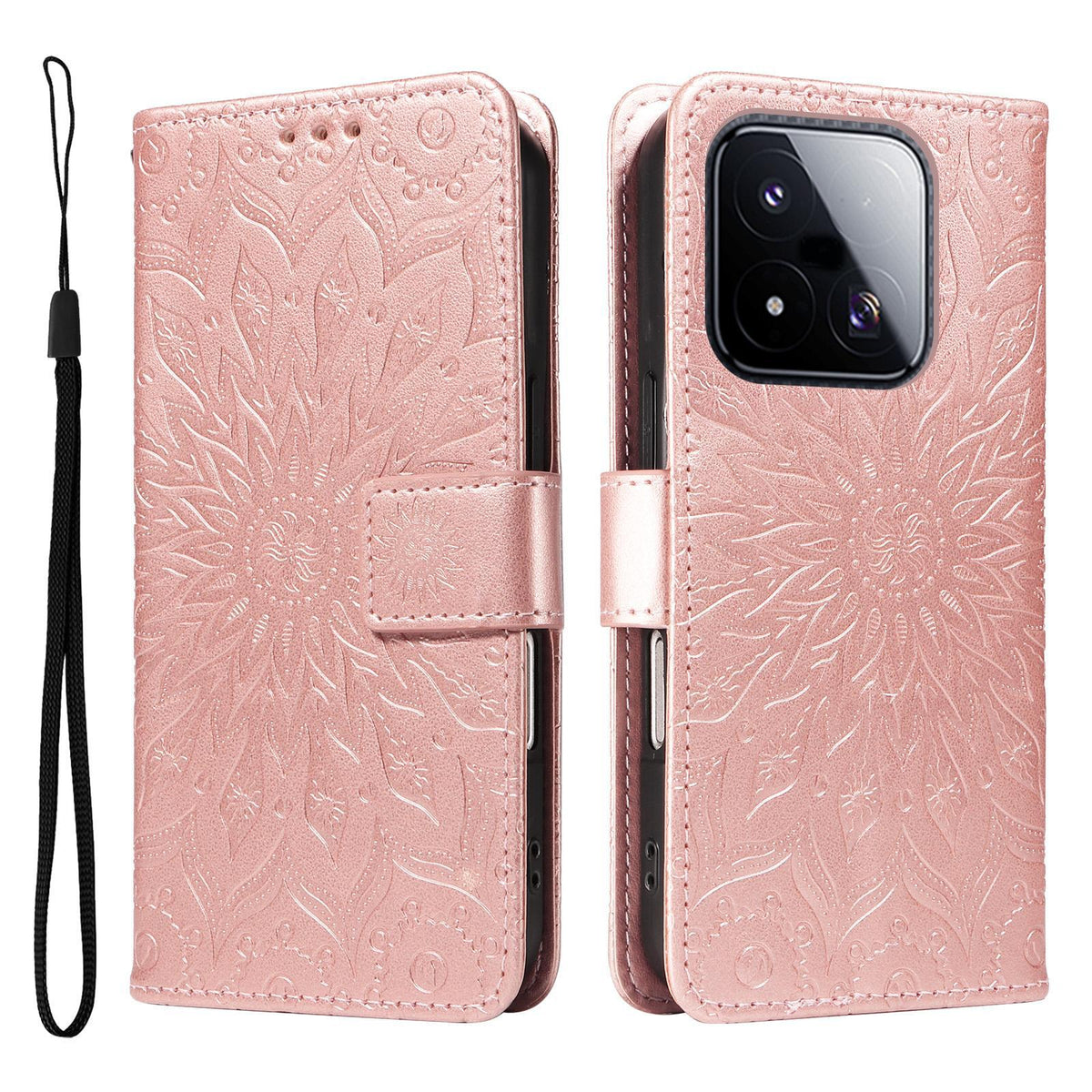 For Xiaomi 17 Max 5G Embossed Sunflower Pattern Flip Leather Phone Case - Rose Gold - EDA007762814B