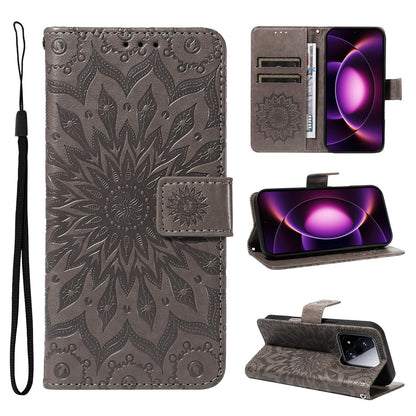 For Xiaomi 17 Max 5G Embossed Sunflower Pattern Flip Leather Phone Case - Grey - EDA007762814C
