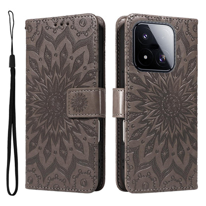 For Xiaomi 17 Max 5G Embossed Sunflower Pattern Flip Leather Phone Case - Grey - EDA007762814C