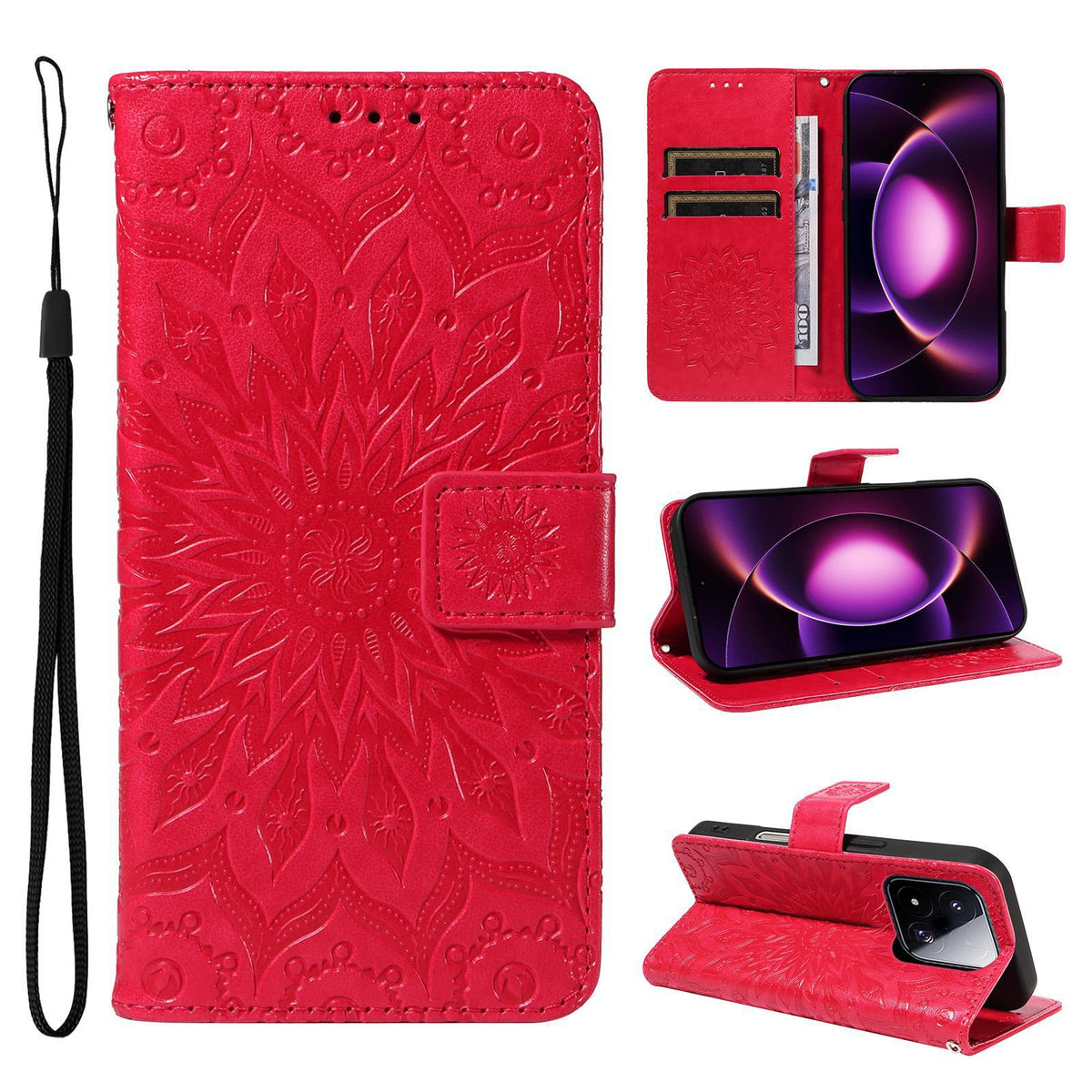 For Xiaomi 17 Max 5G Embossed Sunflower Pattern Flip Leather Phone Case - Red - EDA007762814D
