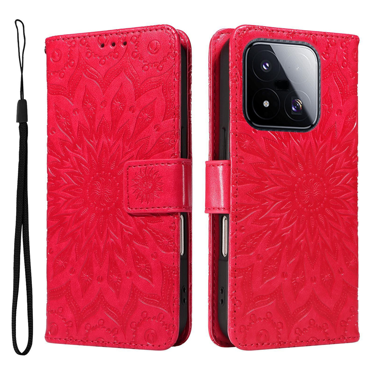 For Xiaomi 17 Max 5G Embossed Sunflower Pattern Flip Leather Phone Case - Red - EDA007762814D