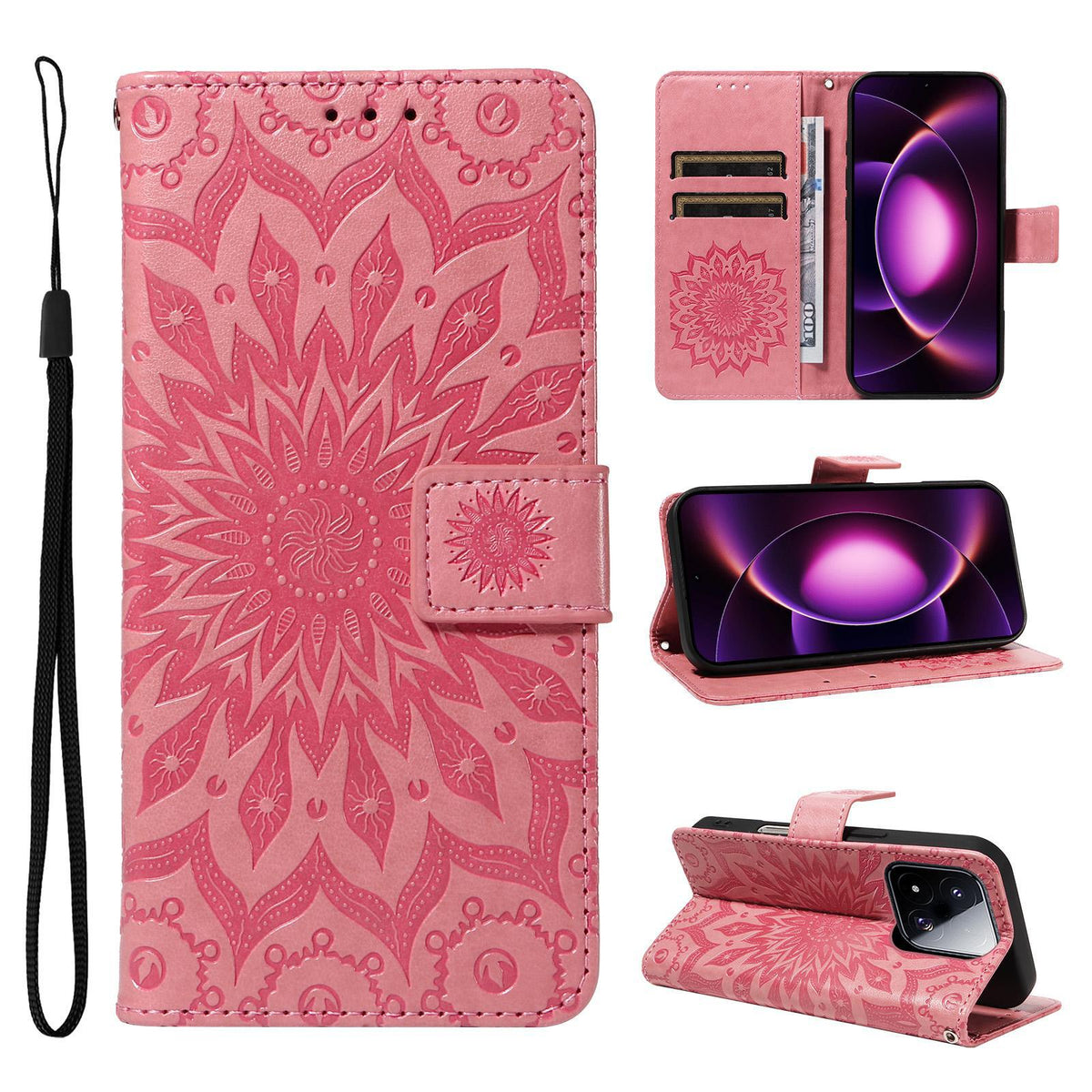 For Xiaomi 17 Max 5G Embossed Sunflower Pattern Flip Leather Phone Case - Pink - EDA007762814E