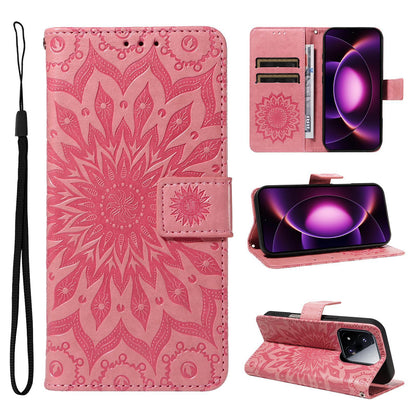 For Xiaomi 17 Max 5G Embossed Sunflower Pattern Flip Leather Phone Case - Pink - EDA007762814E