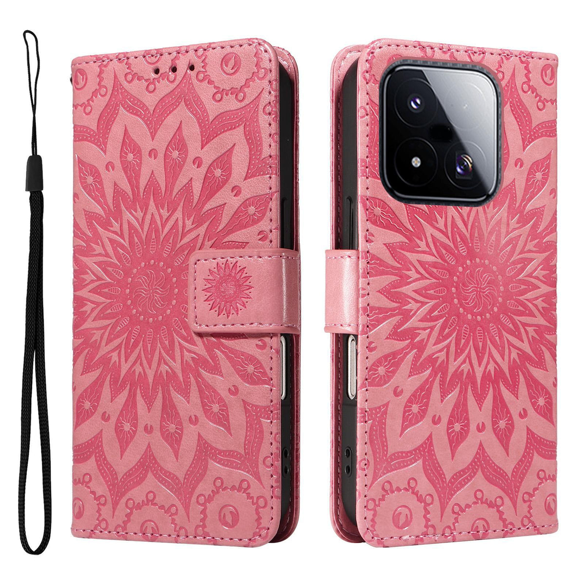 For Xiaomi 17 Max 5G Embossed Sunflower Pattern Flip Leather Phone Case - Pink - EDA007762814E