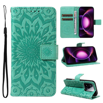 For Xiaomi 17 Max 5G Embossed Sunflower Pattern Flip Leather Phone Case - Green - EDA007762814F