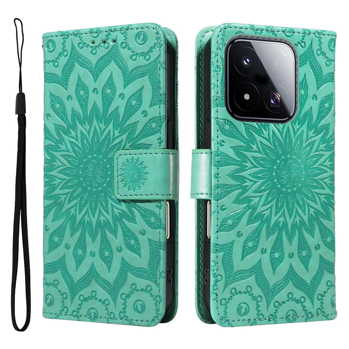 For Xiaomi 17 Max 5G Embossed Sunflower Pattern Flip Leather Phone Case - Green - EDA007762814F
