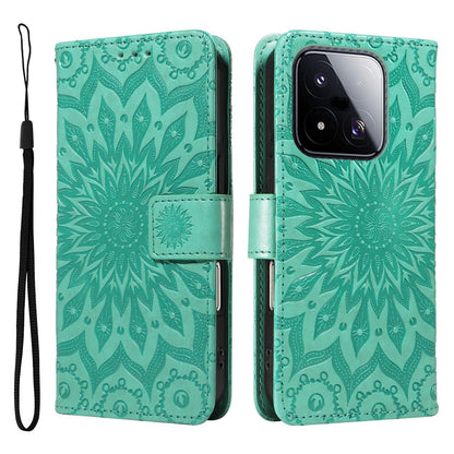 For Xiaomi 17 Max 5G Embossed Sunflower Pattern Flip Leather Phone Case - Green - EDA007762814F