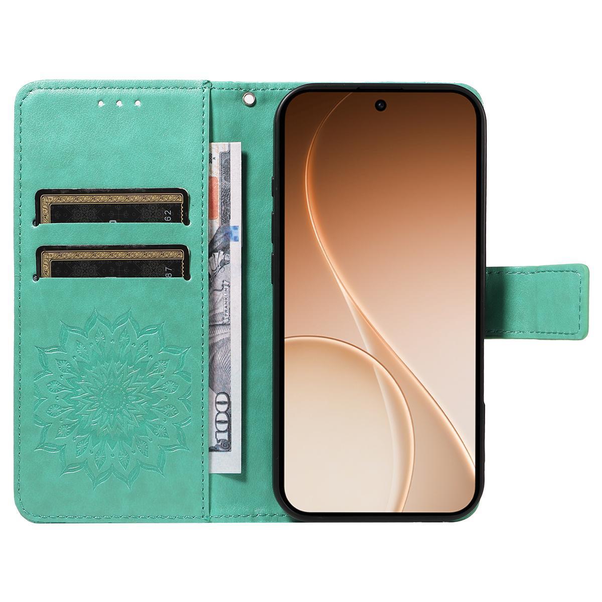 For Xiaomi 17 Max 5G Embossed Sunflower Pattern Flip Leather Phone Case - Green - EDA007762814F