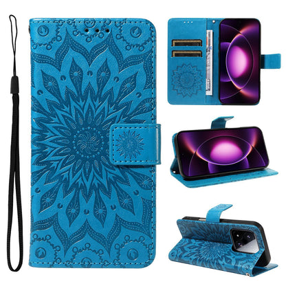 For Xiaomi 17 Max 5G Embossed Sunflower Pattern Flip Leather Phone Case - Blue - EDA007762814G