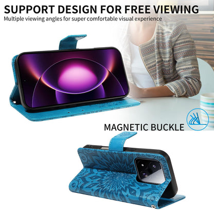 For Xiaomi 17 Max 5G Embossed Sunflower Pattern Flip Leather Phone Case - Blue - EDA007762814G