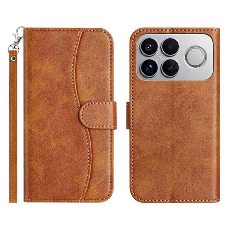 For Redmi K90 Pro Max / Poco F8 Ultra Dual-Folded S-shape Leather Phone Case(Brown)