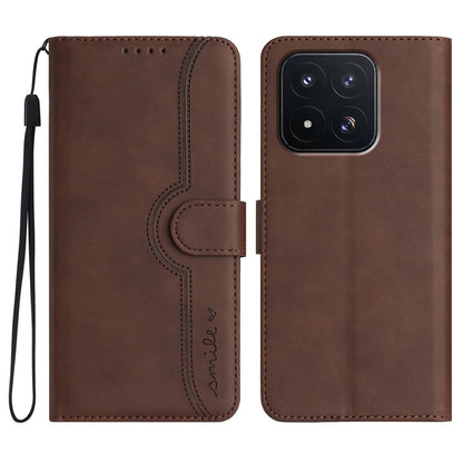 For Xiaomi 17 Max 5G Heart Pattern Skin Feel Leather Phone Case - Brown - EDA007790010B