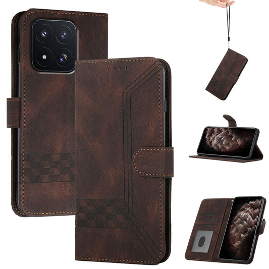 For Xiaomi 17 Max 5G Cubic Skin Feel Flip Leather Phone Case - Brown - EDA007791210E