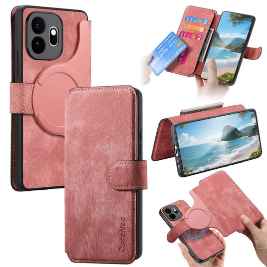 For OnePlus 15T CaseNeo MagSafe RFID Anti-theft Retro Leather Phone Case - Pink - EDA007792006E