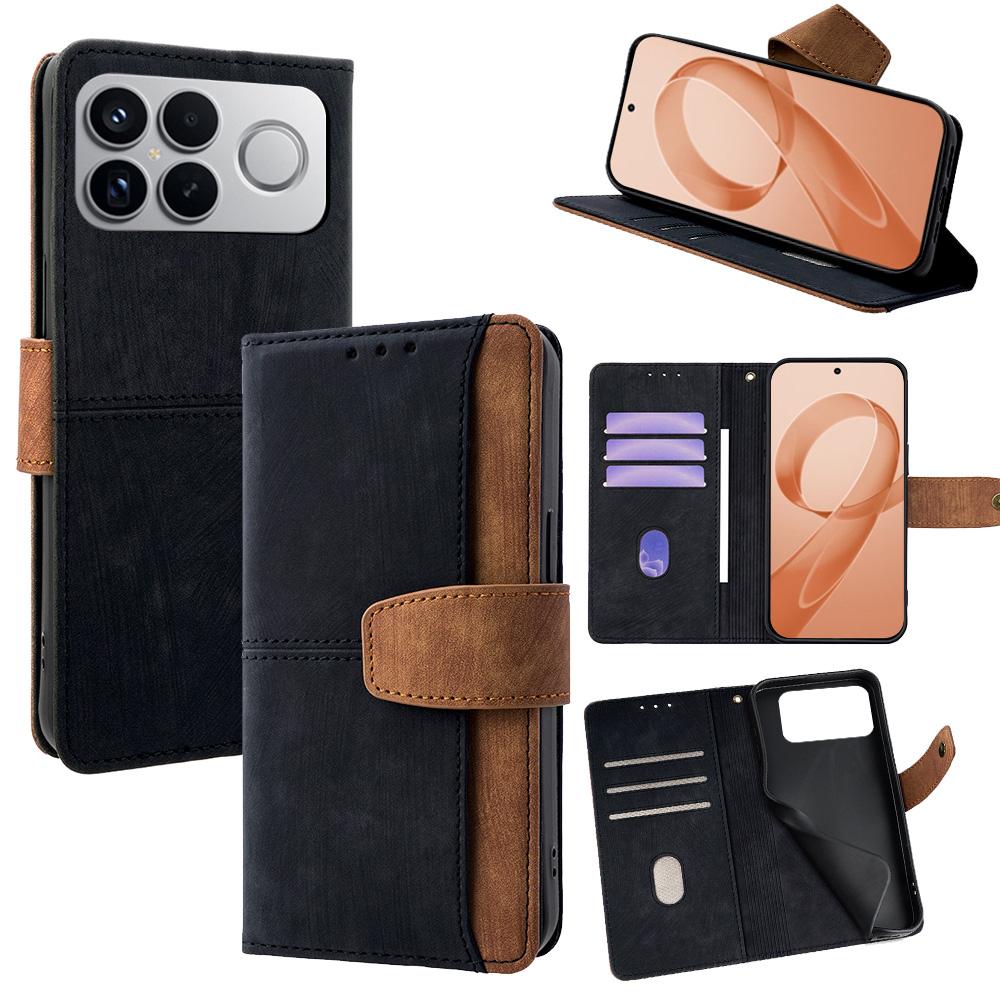 For Redmi K90 Pro Max / Poco F8 Ultra Color Stitching Skin Feel Leather RFID Blocking Phone Case(Black)