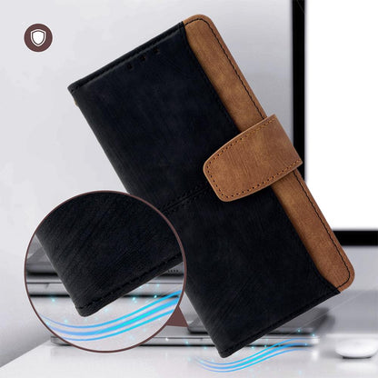 For Redmi K90 Pro Max / Poco F8 Ultra Color Stitching Skin Feel Leather RFID Blocking Phone Case(Black)