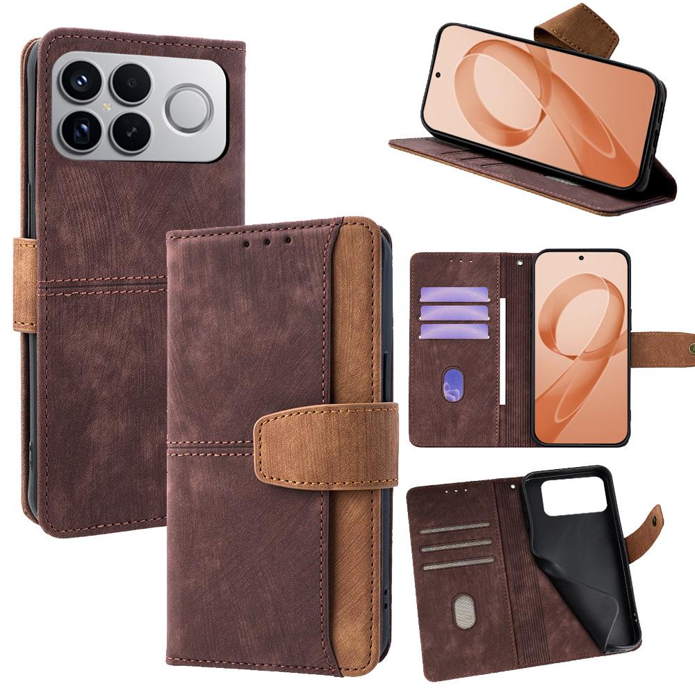 For Redmi K90 Pro Max / Poco F8 Ultra Color Stitching Skin Feel Leather RFID Blocking Phone Case(Brown)
