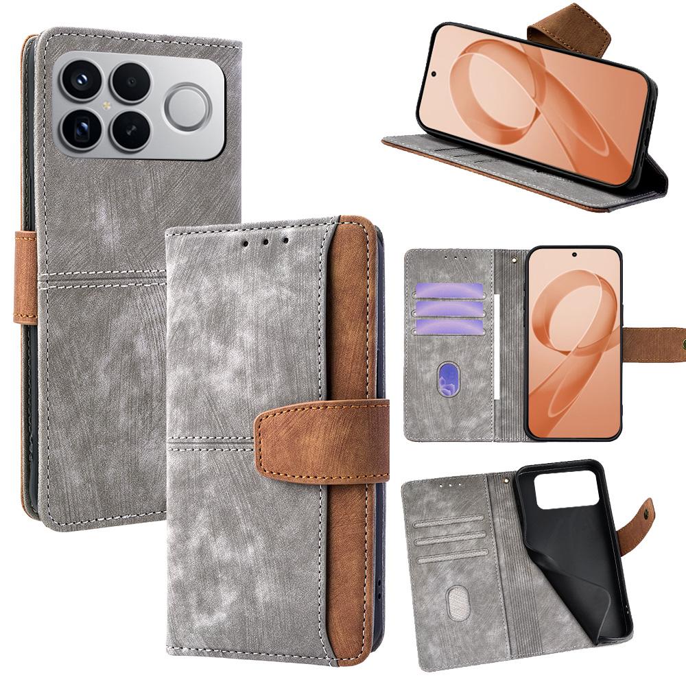 For Redmi K90 Pro Max / Poco F8 Ultra Color Stitching Skin Feel Leather RFID Blocking Phone Case(Grey)