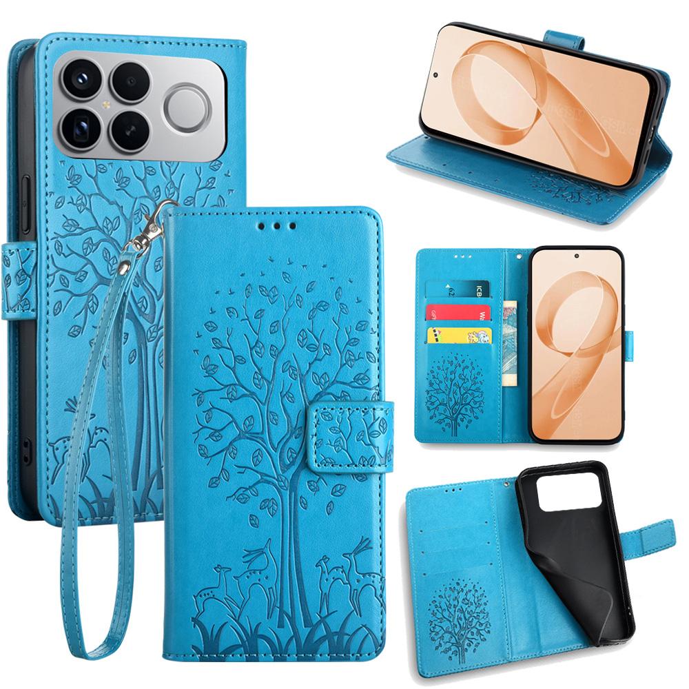 For Redmi K90 Pro Max / Poco F8 Ultra Tree & Deer Embossed Leather Phone Case(Blue)