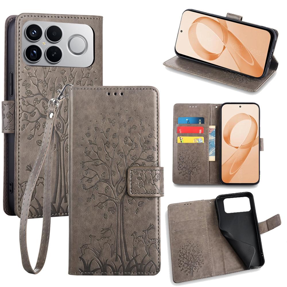 For Redmi K90 Pro Max / Poco F8 Ultra Tree & Deer Embossed Leather Phone Case(Grey)