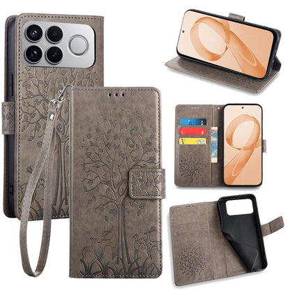 For Redmi K90 Pro Max / Poco F8 Ultra Tree & Deer Embossed Leather Phone Case(Grey)