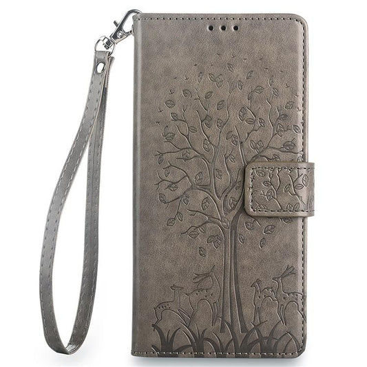 For Redmi K90 Pro Max / Poco F8 Ultra Tree & Deer Embossed Leather Phone Case(Grey)