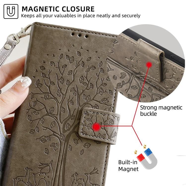 For Redmi K90 Pro Max / Poco F8 Ultra Tree & Deer Embossed Leather Phone Case(Grey)
