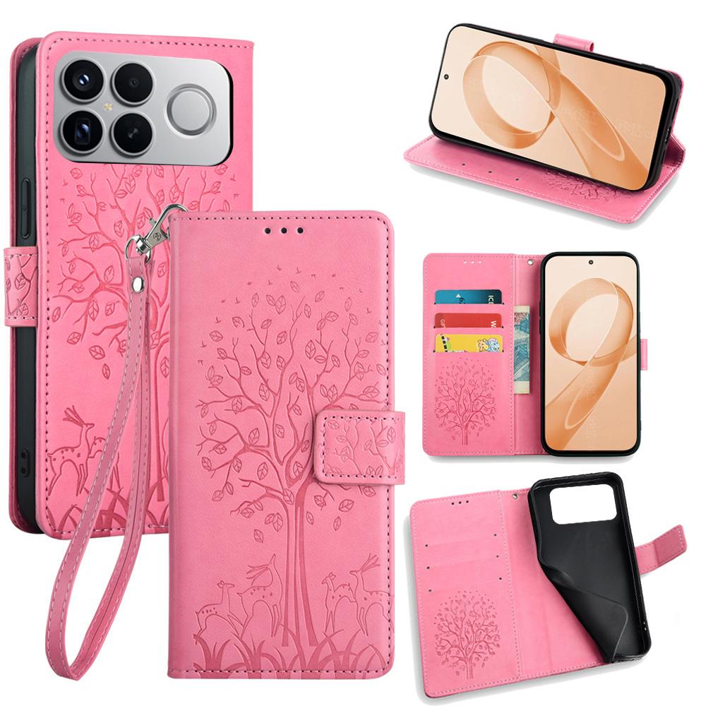 For Redmi K90 Pro Max / Poco F8 Ultra Tree & Deer Embossed Leather Phone Case(Pink)