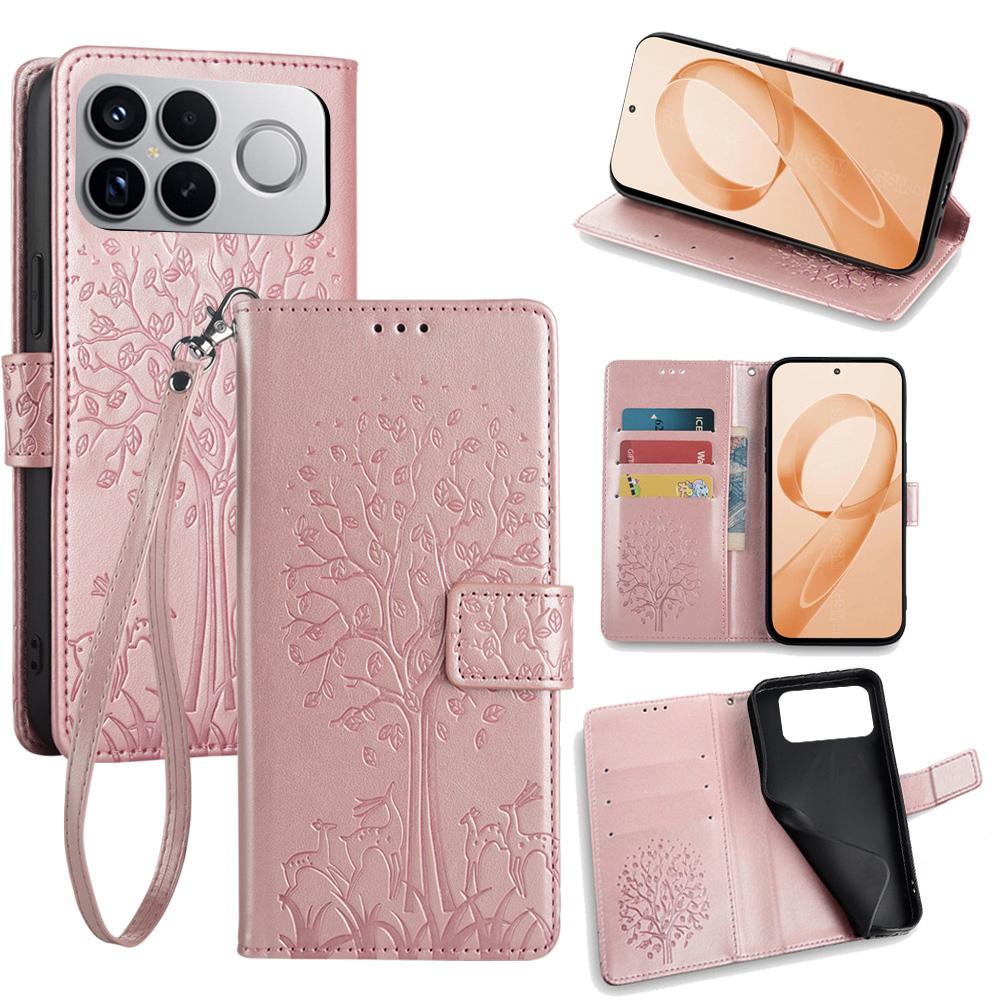 For Redmi K90 Pro Max / Poco F8 Ultra Tree & Deer Embossed Leather Phone Case(Rose Gold)