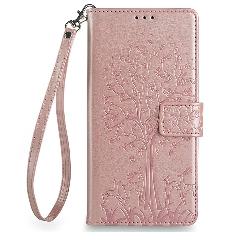 For Redmi K90 Pro Max / Poco F8 Ultra Tree & Deer Embossed Leather Phone Case(Rose Gold)