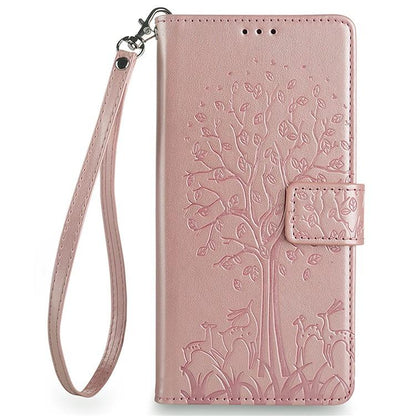 For Redmi K90 Pro Max / Poco F8 Ultra Tree & Deer Embossed Leather Phone Case(Rose Gold)