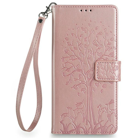 For Redmi K90 Pro Max / Poco F8 Ultra Tree & Deer Embossed Leather Phone Case(Rose Gold)