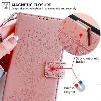 For Redmi K90 Pro Max / Poco F8 Ultra Tree & Deer Embossed Leather Phone Case(Rose Gold)