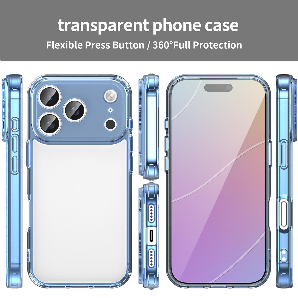 For iPhone 18 Pro PC Hybrid TPU Airbag Shockproof Phone Case - Transparent Blue - EDA007843516B