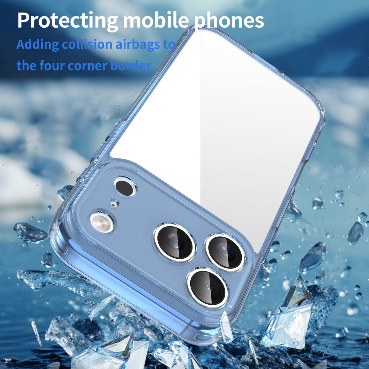For iPhone 18 Pro PC Hybrid TPU Airbag Shockproof Phone Case - Transparent Blue - EDA007843516B