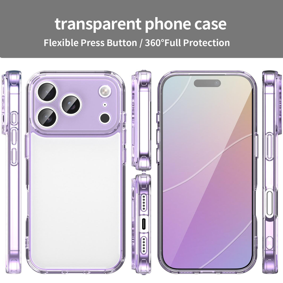 For iPhone 18 Pro PC Hybrid TPU Airbag Shockproof Phone Case - Transparent Purple - EDA007843516D