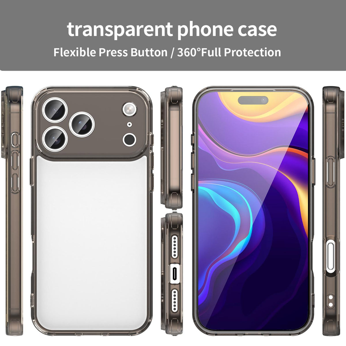 For iPhone 18 Pro Max PC Hybrid TPU Airbag Shockproof Phone Case - Transparent Black - EDA007843517A