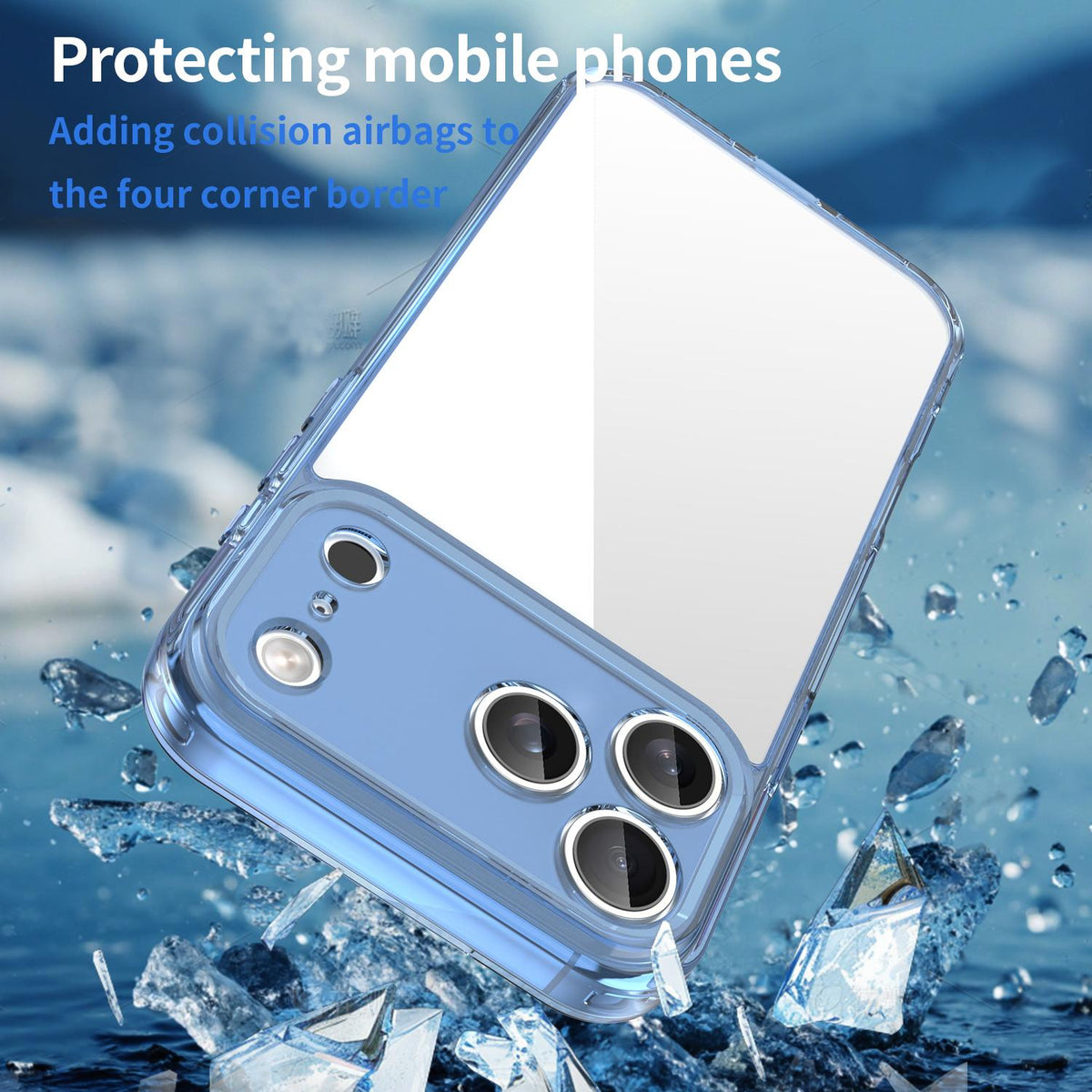 For iPhone 18 Pro Max PC Hybrid TPU Airbag Shockproof Phone Case - Transparent Blue - EDA007843517B