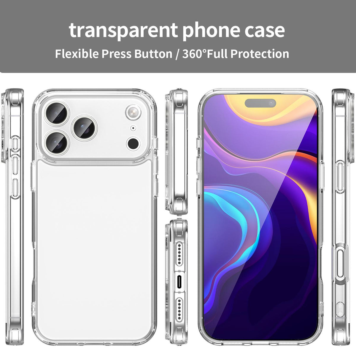 For iPhone 18 Pro Max PC Hybrid TPU Airbag Shockproof Phone Case - Transparent - EDA007843517C