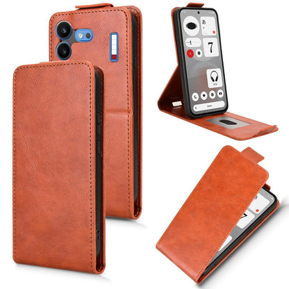 For Nothing Phone 4b 5G Magnetic Vertical Flip Leather Phone Case with Buckle - Brown - EDA007845707D