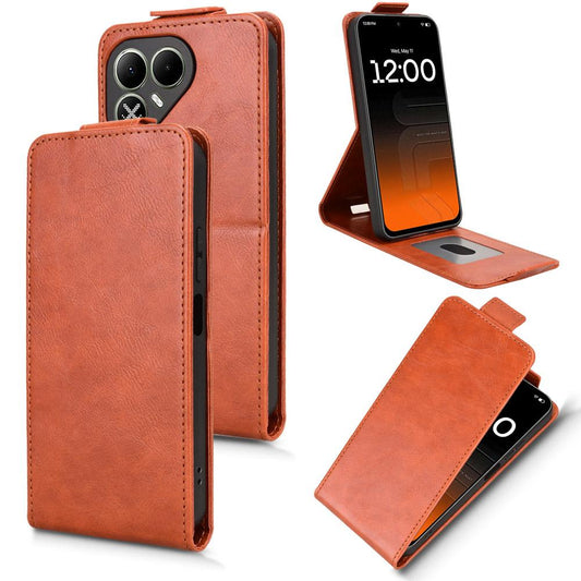 For Tecno Pova 8 5G Magnetic Vertical Flip Leather Phone Case with Buckle - Brown - EDA007846122D