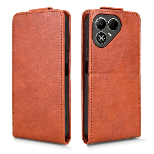 For Tecno Pova 8 5G Magnetic Vertical Flip Leather Phone Case with Buckle - Brown - EDA007846122D