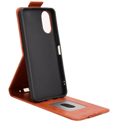 For vivo T5e 4G Magnetic Vertical Flip Leather Phone Case with Buckle - Brown - EDA007846224D