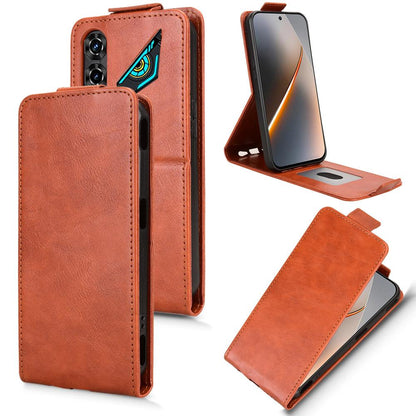 For ZTE nubia Neo 5 5G Magnetic Vertical Flip Leather Phone Case with Buckle - Brown - EDA007846527D