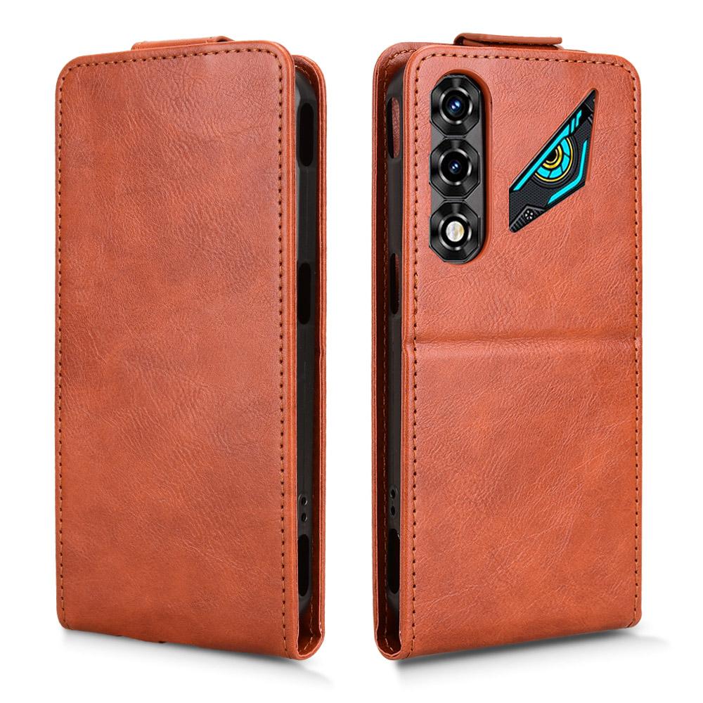 For ZTE nubia Neo 5 5G Magnetic Vertical Flip Leather Phone Case with Buckle - Brown - EDA007846527D