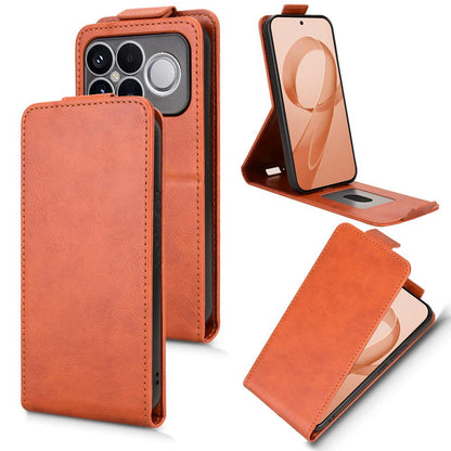 For Redmi K90 Pro Max 5G / Poco F8 Ultra Magnetic Vertical Flip Leather Phone Case with Buckle(Brown)
