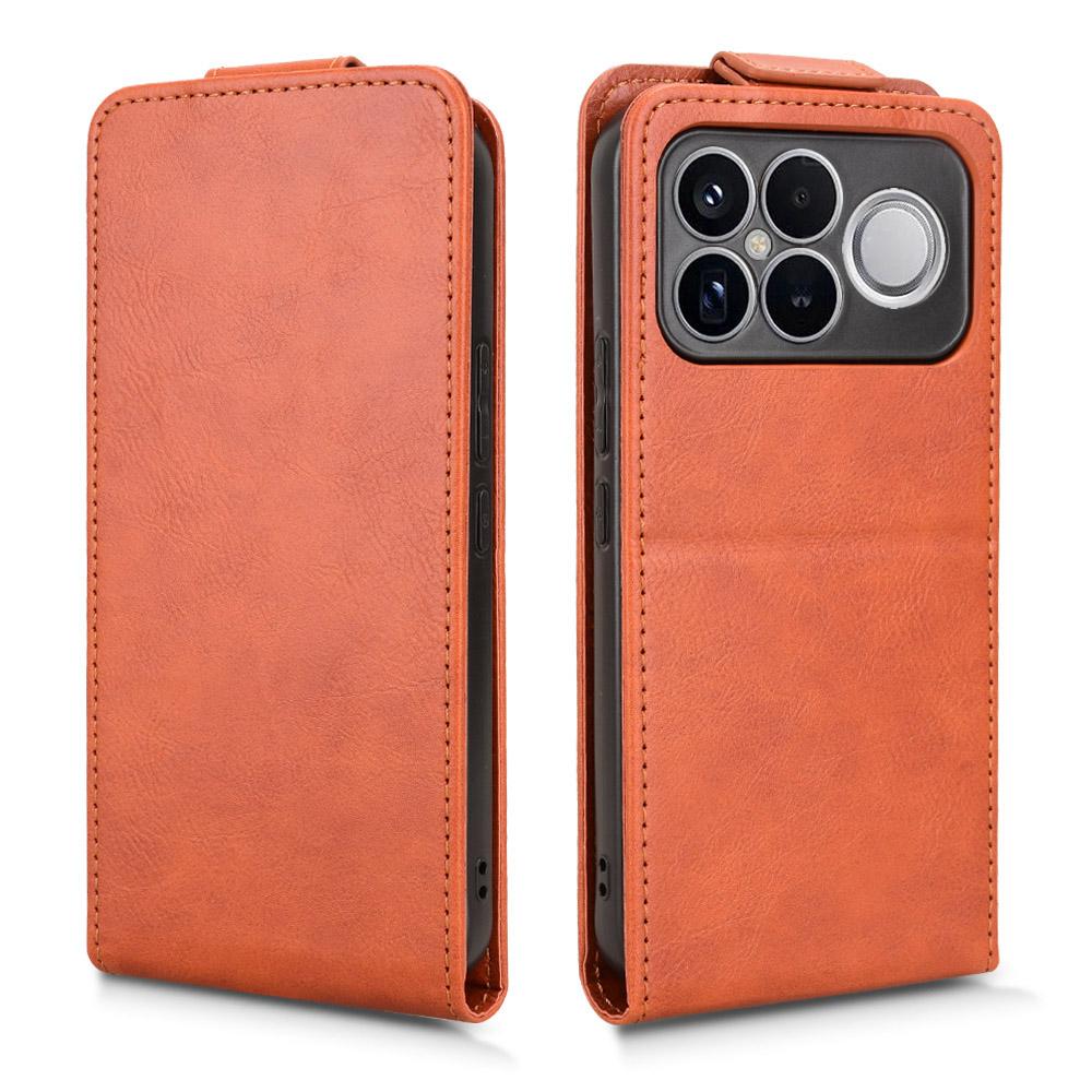 For Redmi K90 Pro Max 5G / Poco F8 Ultra Magnetic Vertical Flip Leather Phone Case with Buckle(Brown)