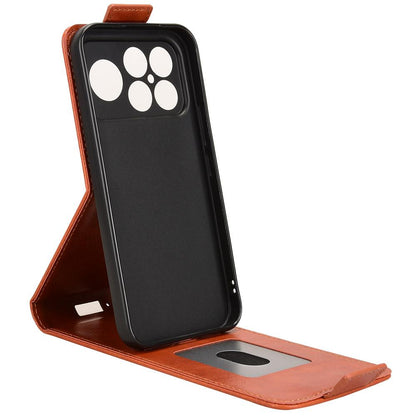 For Redmi K90 Pro Max 5G / Poco F8 Ultra Magnetic Vertical Flip Leather Phone Case with Buckle(Brown)