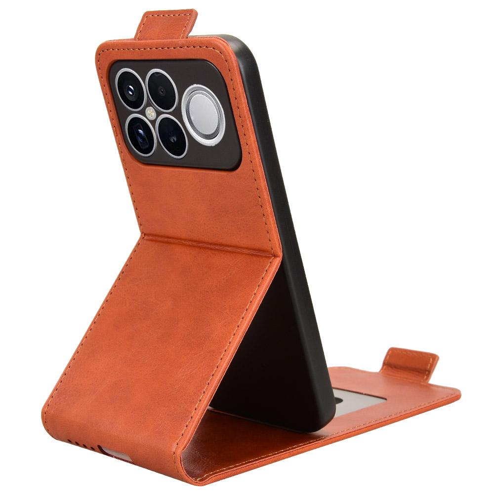 For Redmi K90 Pro Max 5G / Poco F8 Ultra Magnetic Vertical Flip Leather Phone Case with Buckle(Brown)